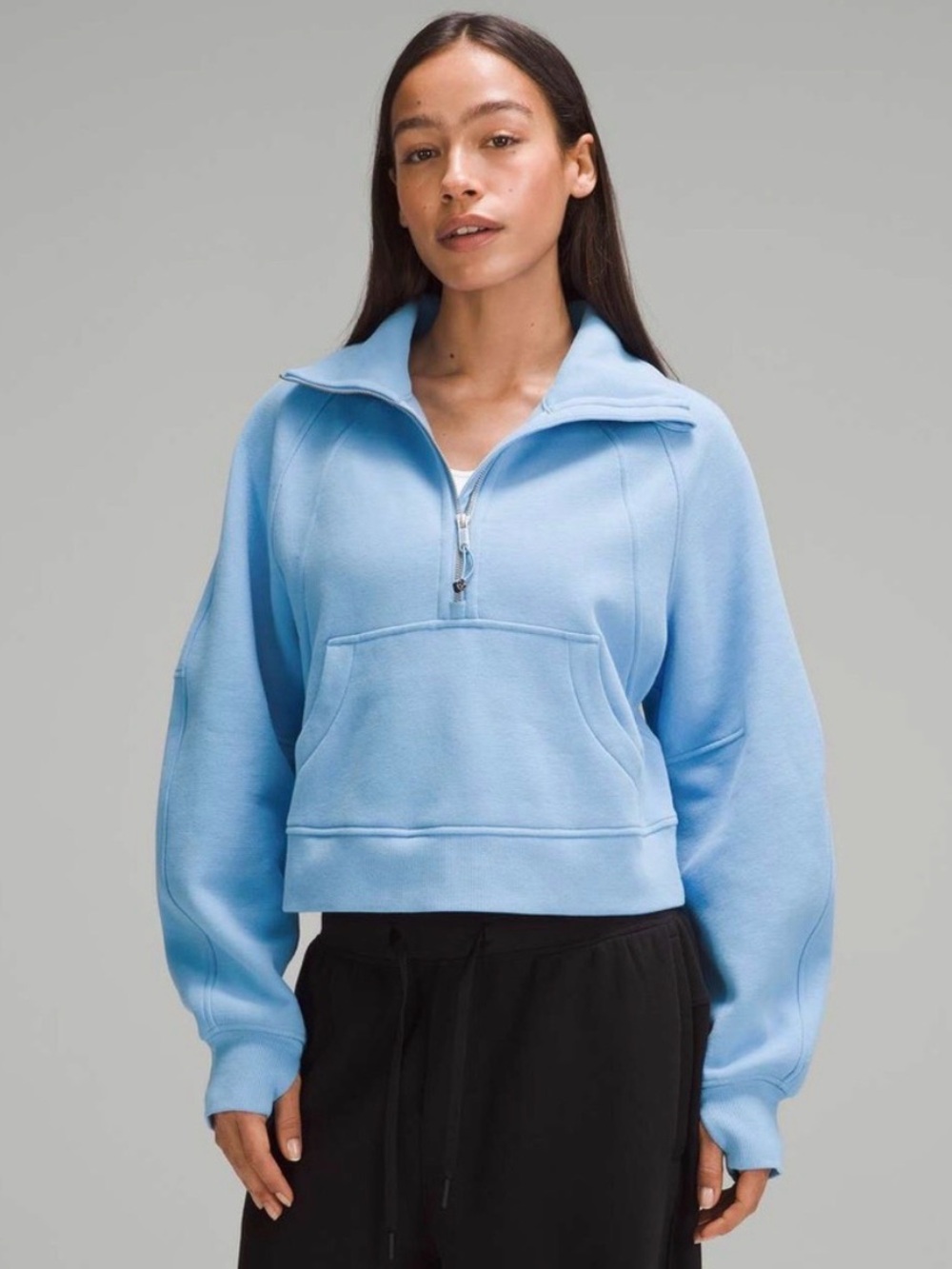 Light Blue Half-Zip Pullover Sweatshirt - Women